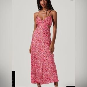 ASTR Colette Floral Satin Cutout Midi Dress